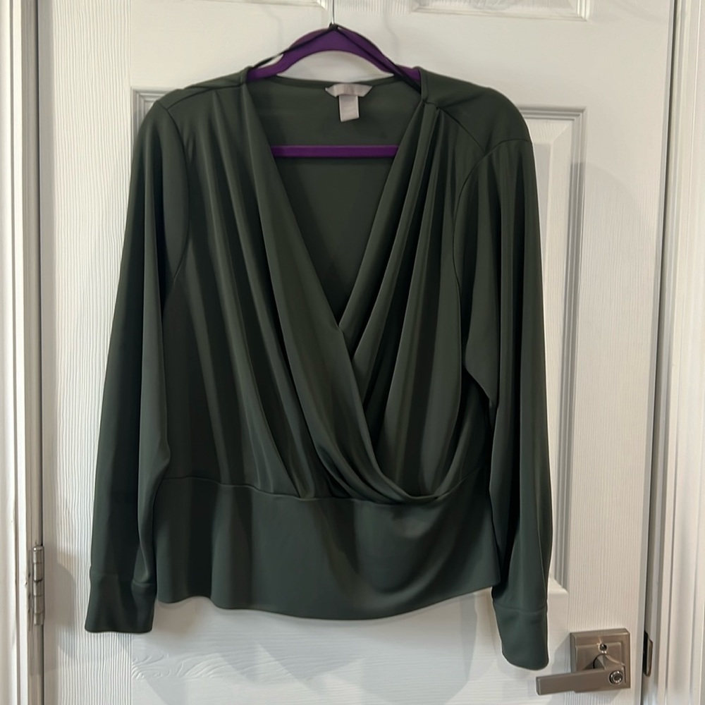 H&M XXL Olive Green Faux Wrap Blouse